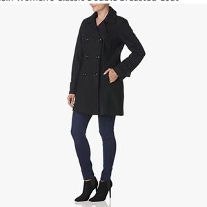 Anne Klein Double-Breasted Wool-Blend Charcoal Peacoat.